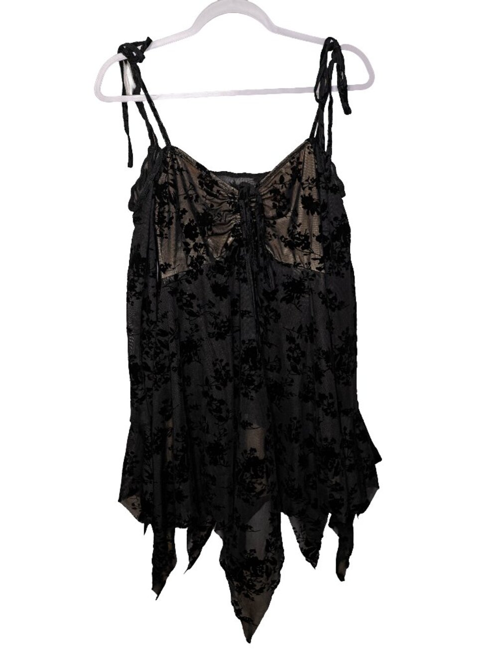 SHEIN Black Velvet Witchy Hankerchief Bell Sleeve Mini Dress - Off-Shoulder - MD